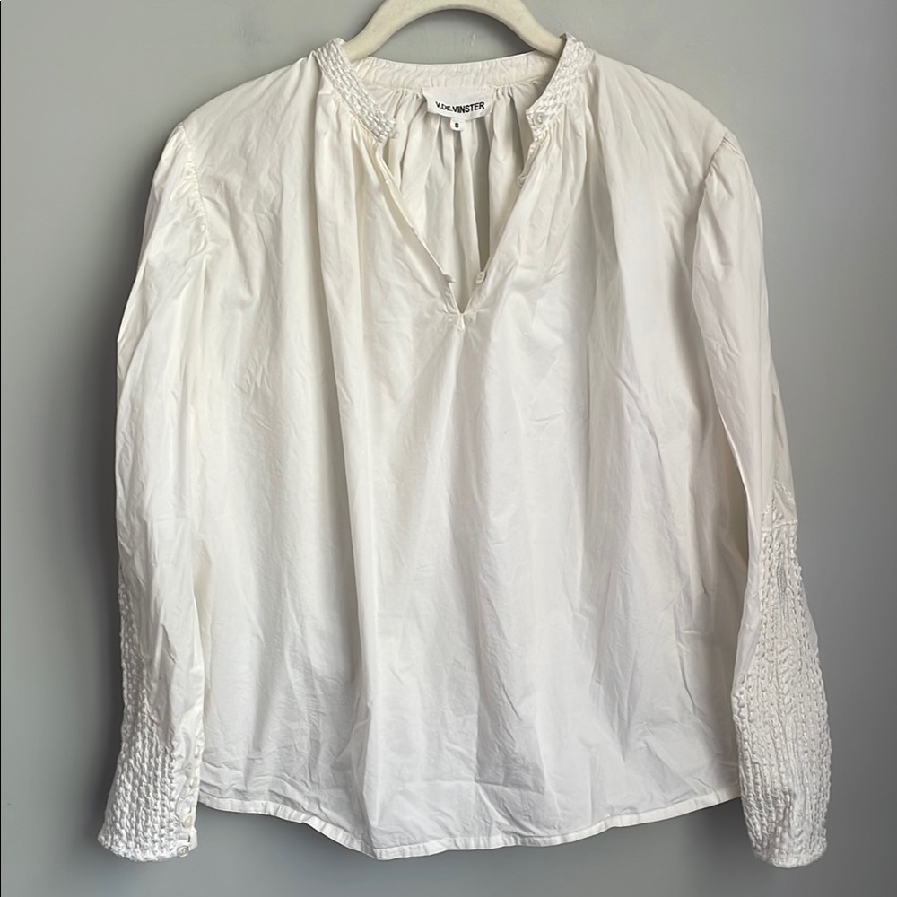 V.DE.VINSTER Off-White Cotton Long Sleeve Blouse Size Small